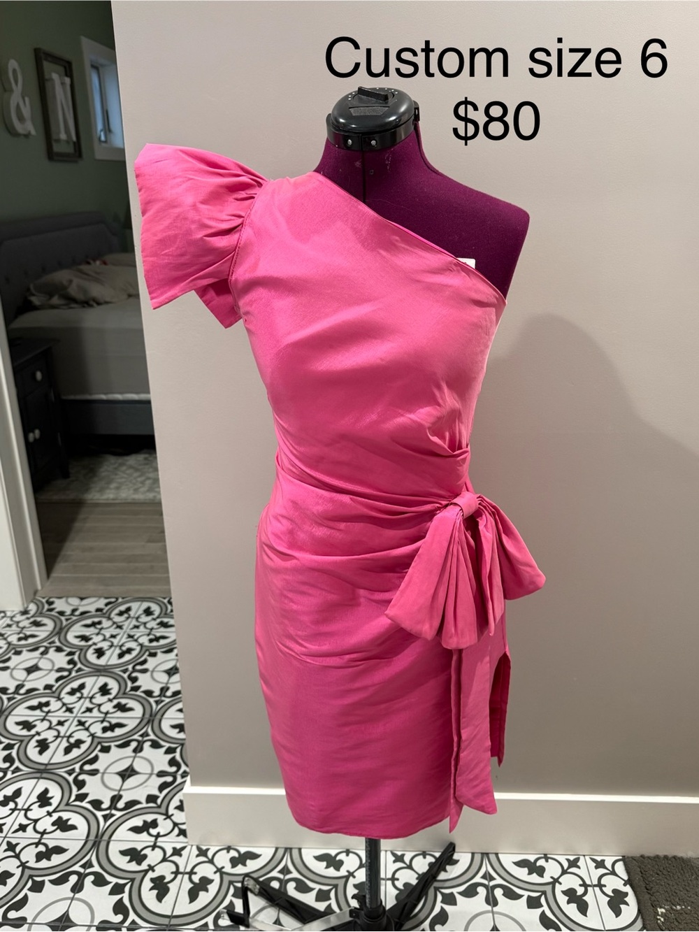 Pink One-Shoulder Tie-Waist Dress